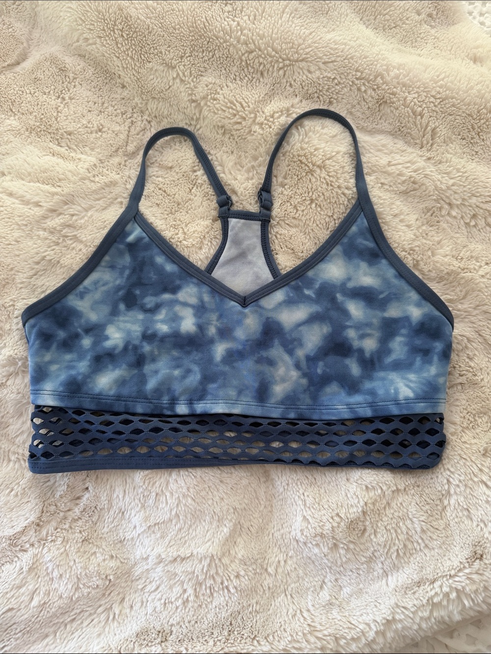 PINK Victoria's Secret Blue Tie-Dye Mesh-Band Sports Bralette